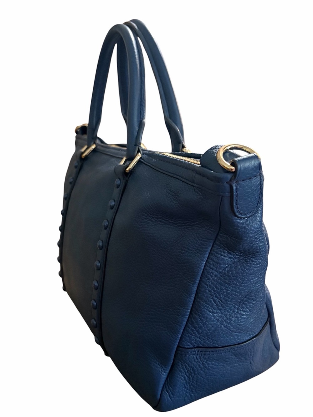 Coach Blue Central Studded Pebble Leather Satchel - Picture 3 of 11